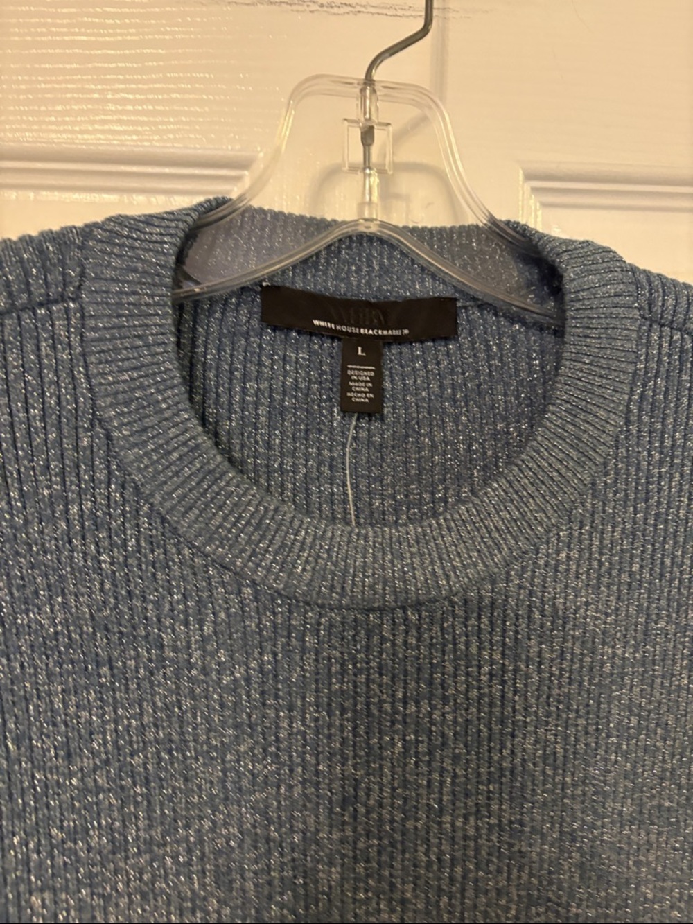 Whit House Black Market NWT shimmer Scalloped Ribbed Short Sleeve Sweater - Blue - Picture 9 of 12